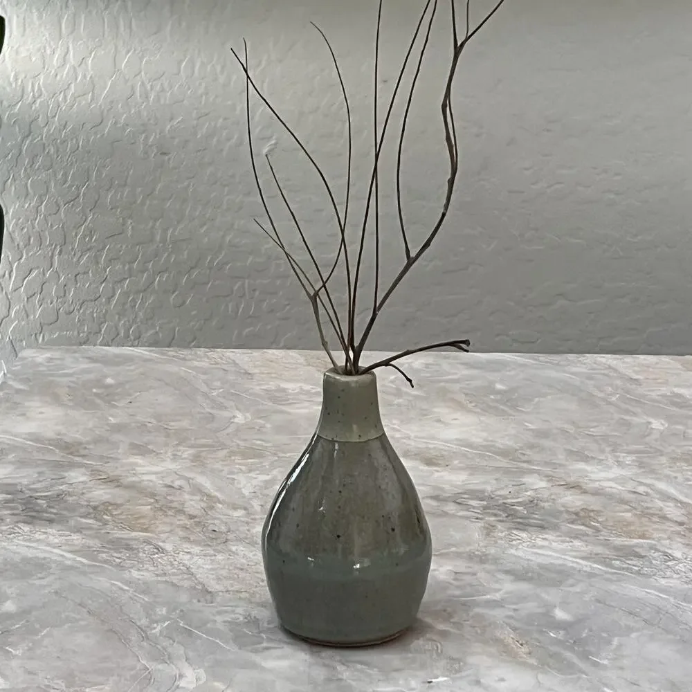 Studio Art Vase Pottery Stoneware Gray Blue Speckled Glazed